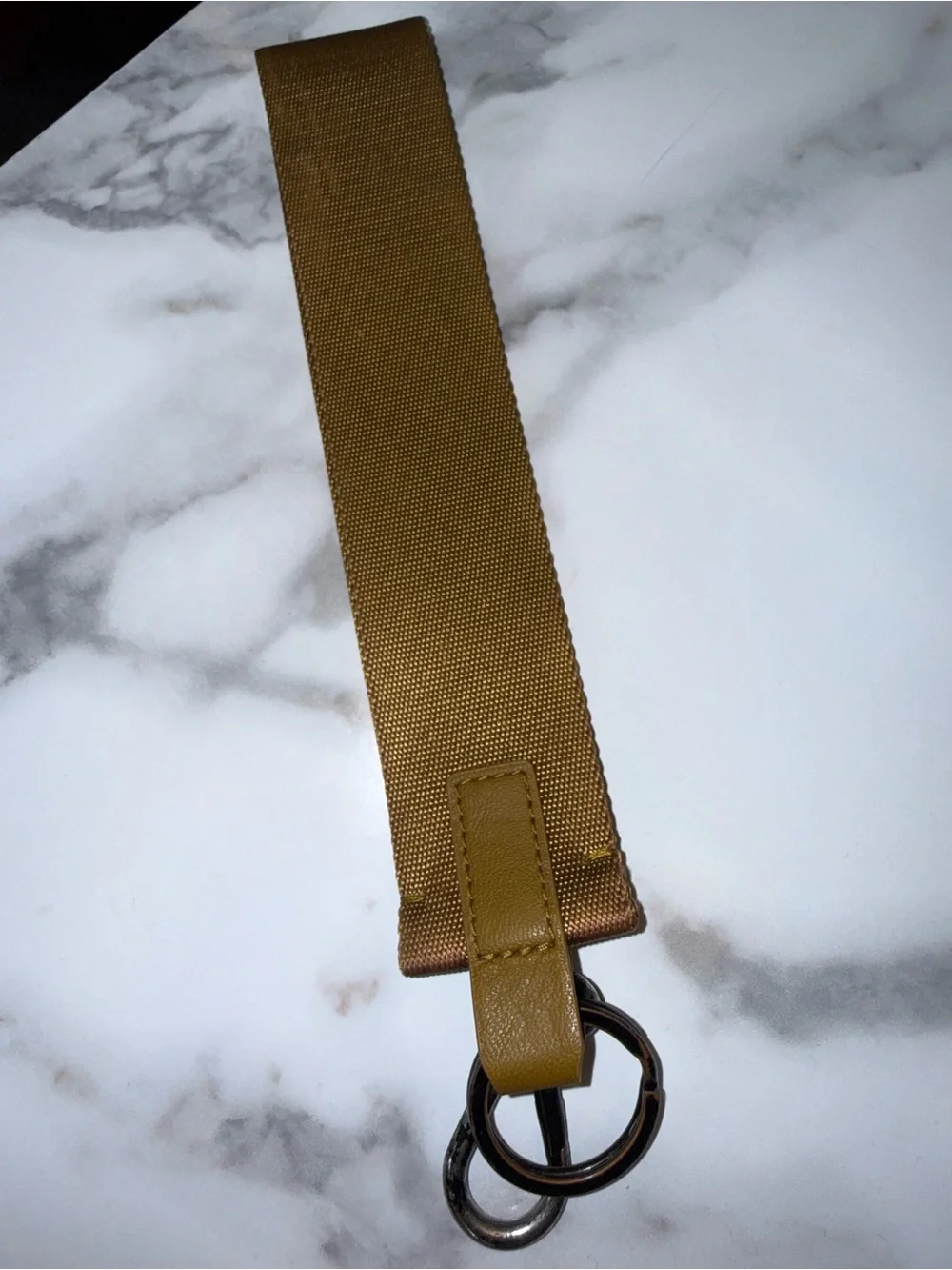 Lululemon Mustard Yellow Key Holder with Orange Logo Font